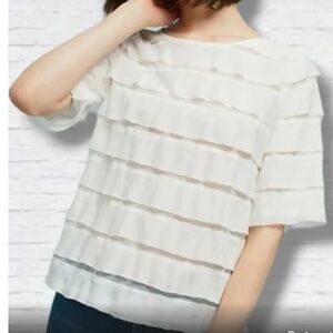 NWT Anthropologie VanessaVirginia White Layered Tiered Elevated-Basic Blouse Top